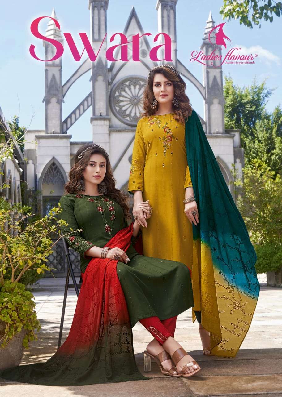 SWARA BY LADIES FLAVOUR 1001 TO 1006 SERIES VISCOSE EMBROIDERY WORK DRESSES