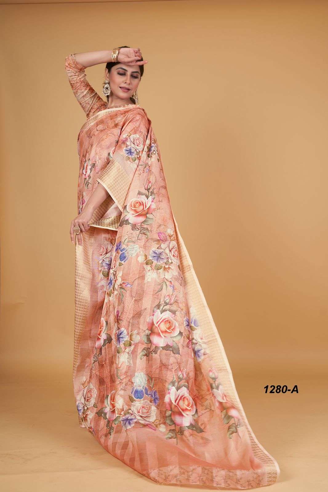 SWASTIKA BY AQSAWHOLESALE 1280-A TO 1280-F SERIES COTTON LINEN PRINT SAREES