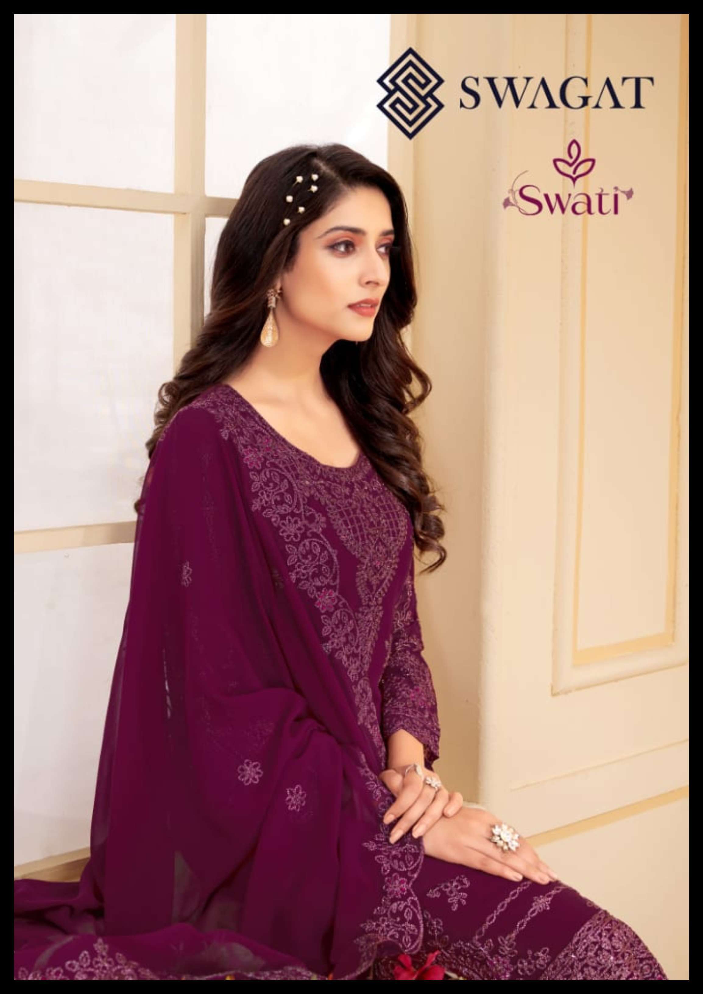 SWATI BY SWAGAT 3601 TO 3607 SERIES BLOOMING FOFE GEORGETTE HEAVY EMBROIDERY WORK DRESSES