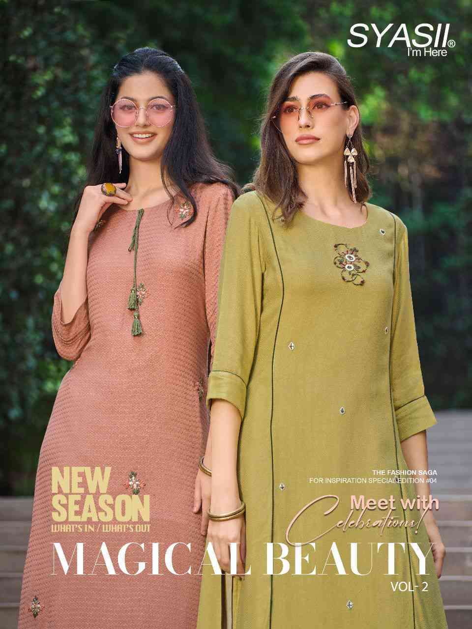 SYASSI MAGICAL BEAUTY VOL-2 BY AQSAWHOLESALE 1001 TO 1004 SERIES RAYON VISCOSE KURTIS