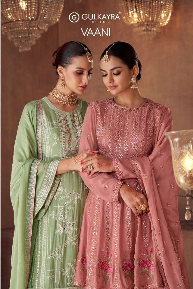 VAANI BY GULKAYRA 7195 TO 7198 SERIES GEORGETTE & CHINNON WORK STITCHED SHARARA DRESSES