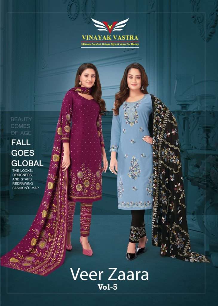 VINAYAK VEER ZAARA VOL-5 BY AQSAWHOLESALE 521 TO 538 SERIES COTTON PRINT STTICHED DRESSES