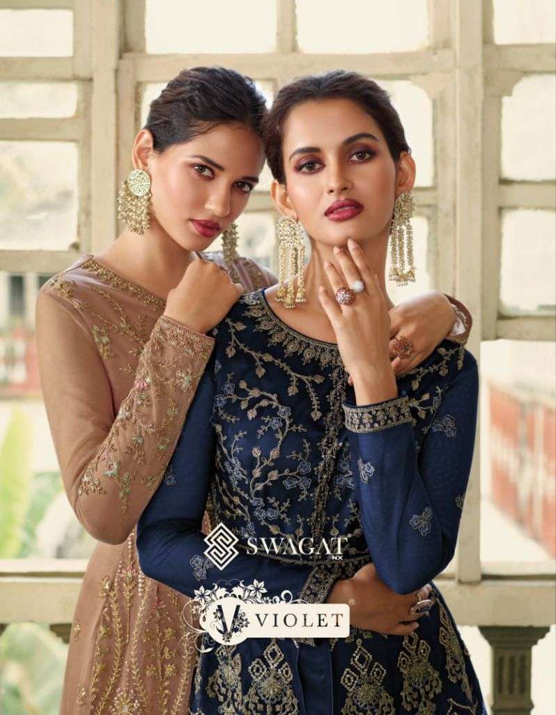 VIOLET BY SWAGAT 5501 TO 5507 BUTTERFLY NET SATIN EMBROIDERY WORK DRESSES