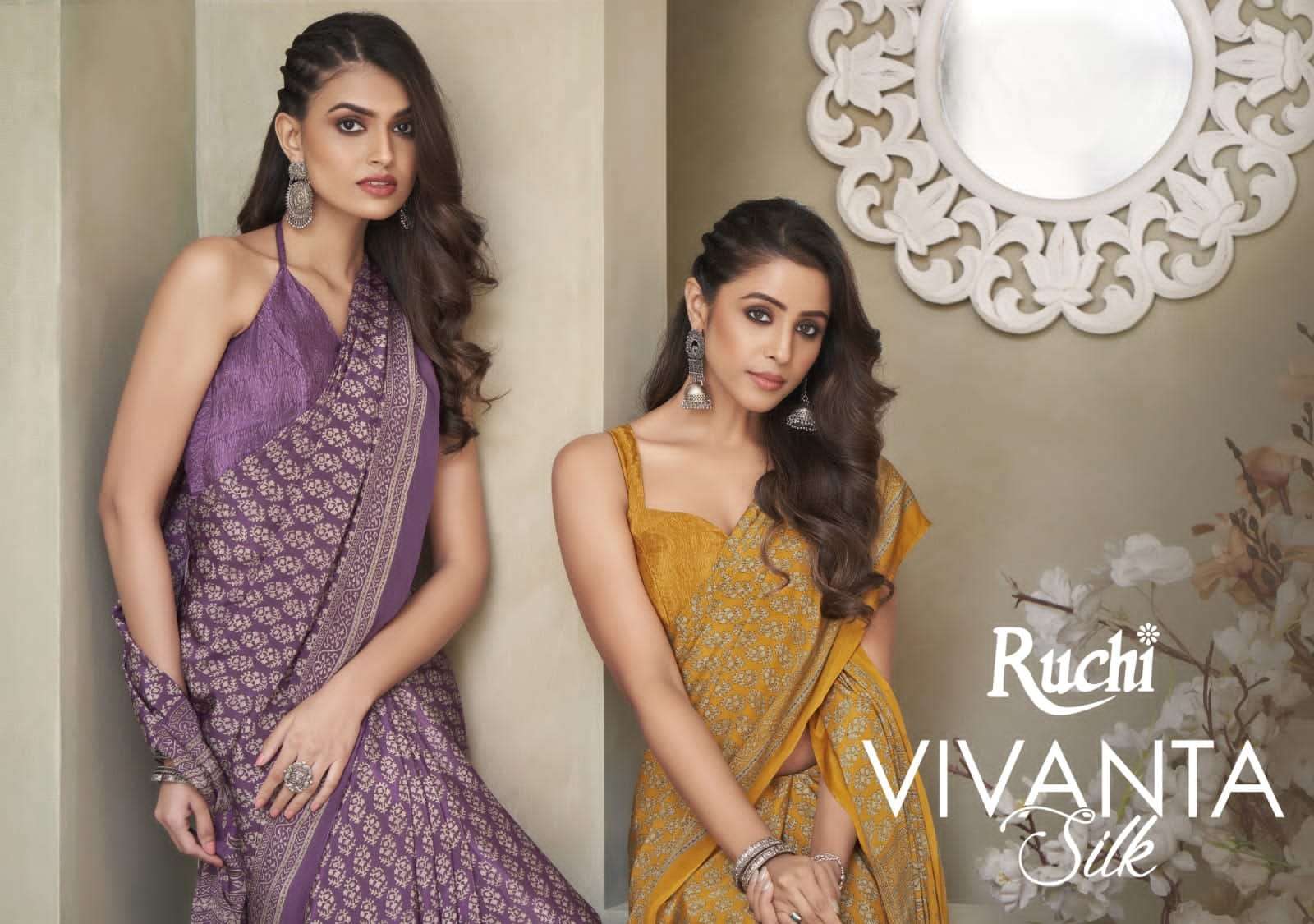 VIVANTA SILK BY RUCHI 21701 TO 21706 SERIES SILK CREPE PRINT SAREES