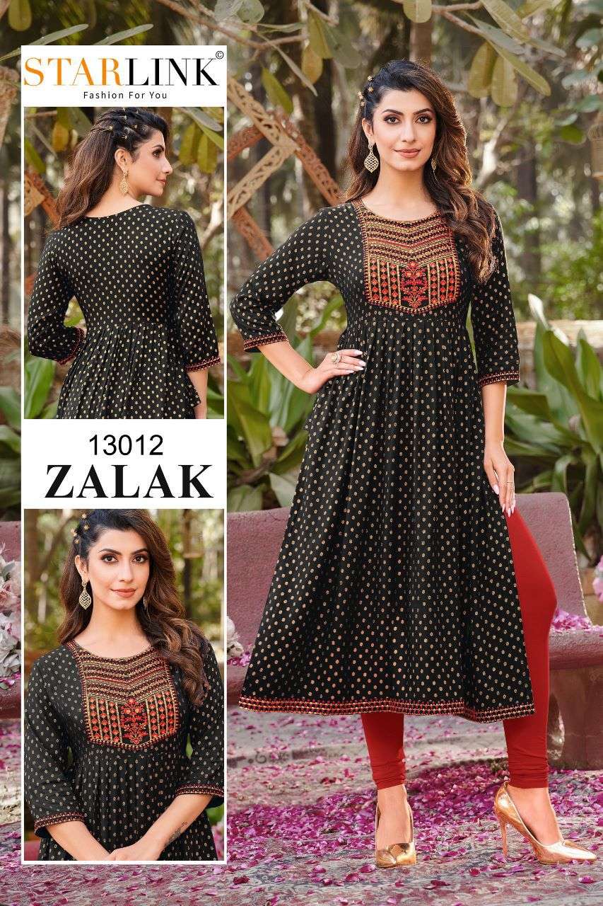 ZALAK BY STARLINK 13001 TO 13012 SERIES RAYON EMBROIDERY KURTIS