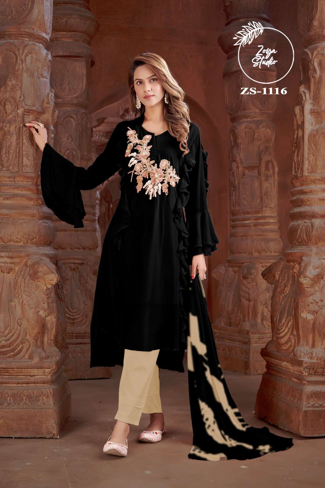 ZS-1116 COLOURS BY ZOYA STUDIO 1116-A TO 1116-C SERIES FAUX GEORGETTE STITCHED DRESSES