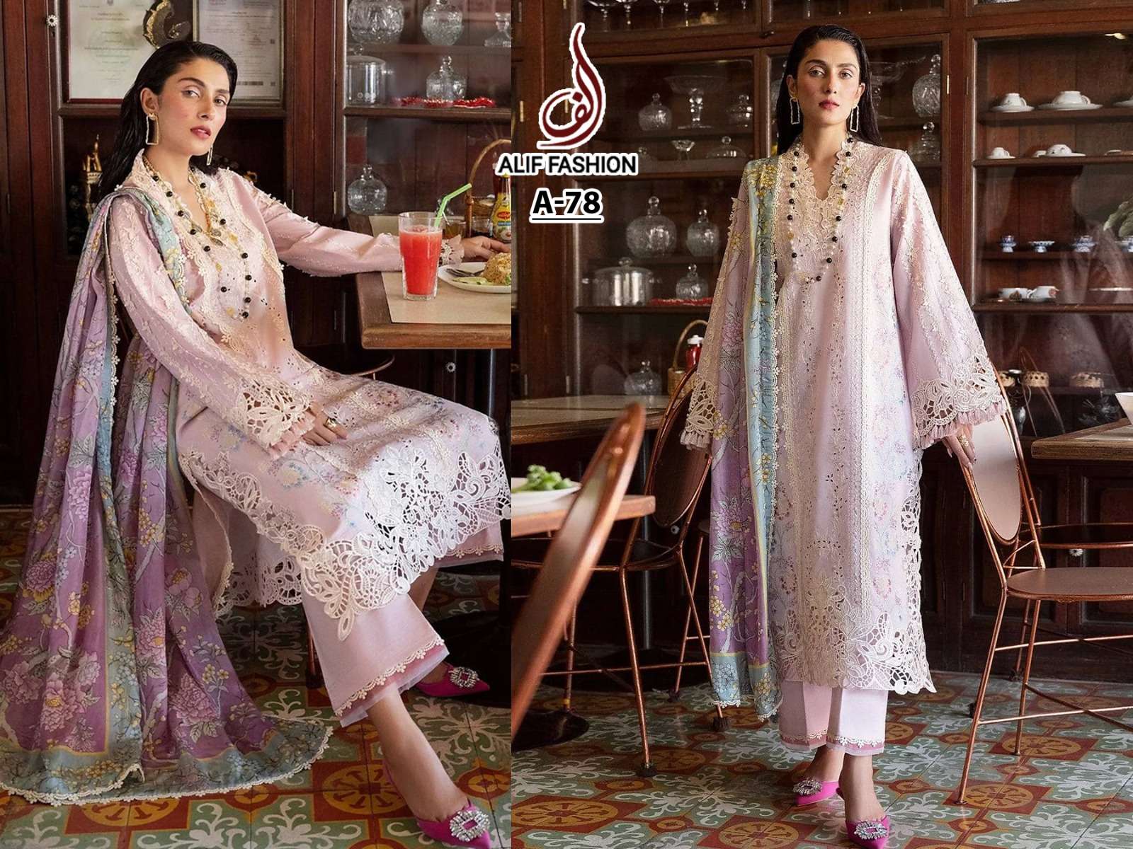 A-78 HIT DESIGN BY ALIF FASHON PURE CAMBRIC COTTON EMBROIDERY PAKISTANI DRESS