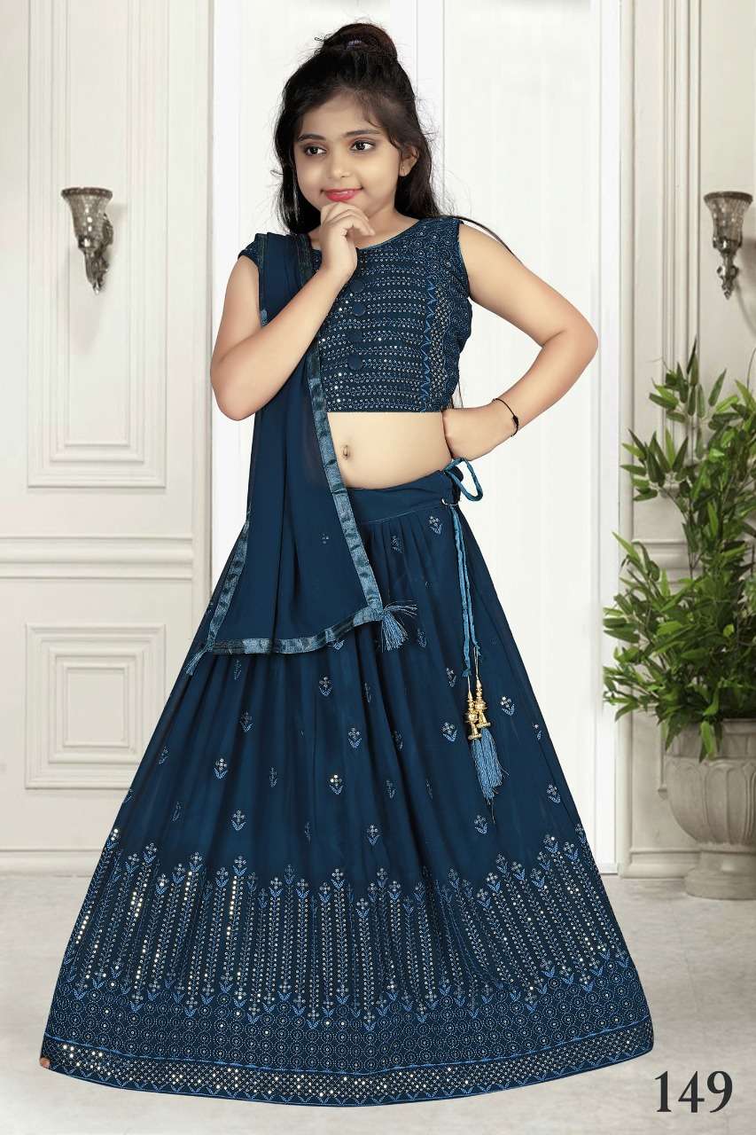 AARADHNA VOL-10 BY AQSAWHOLESALE PURE GEORGETTE WORK STITCHED KIDS LEHENGAS