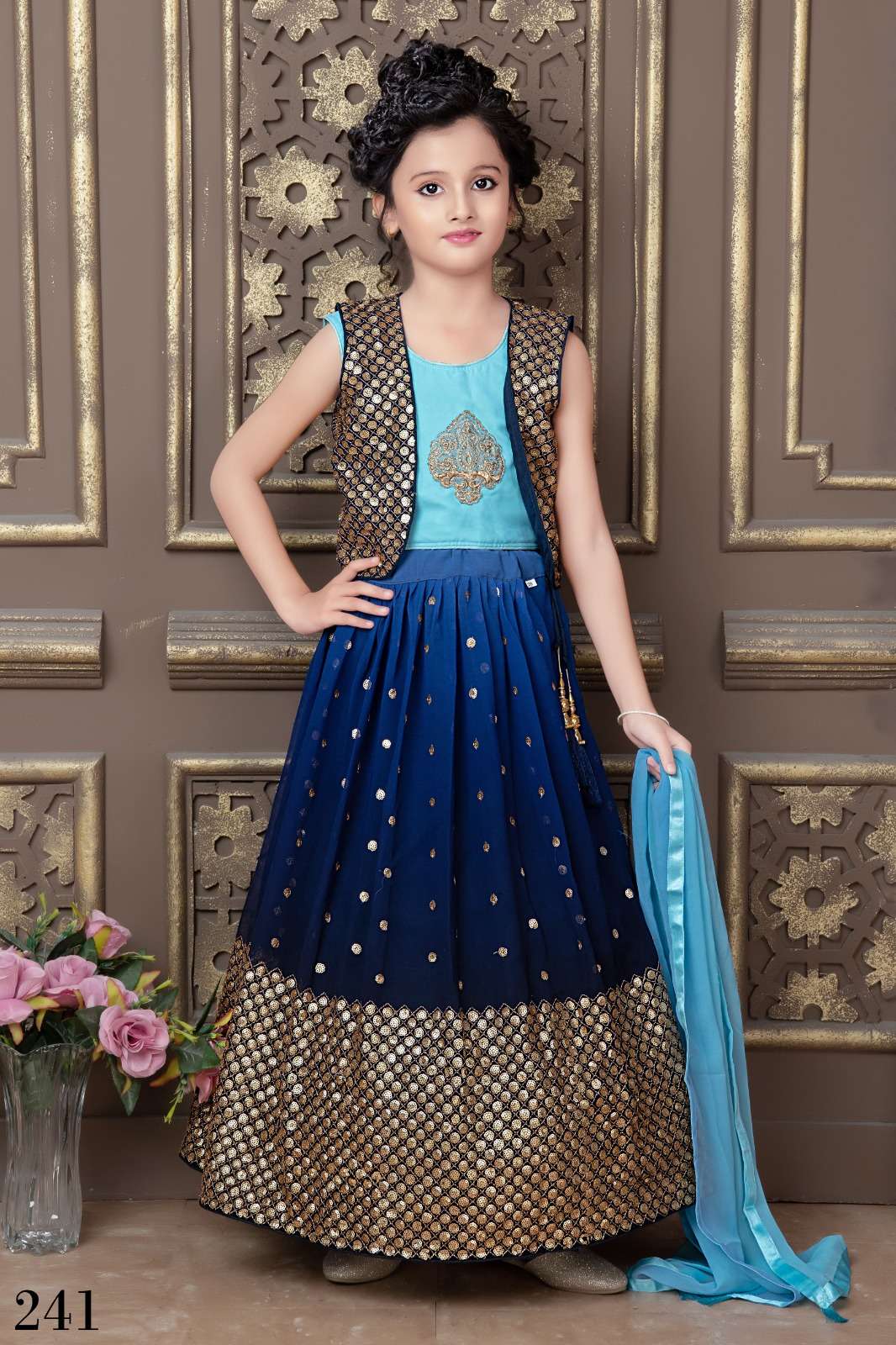 AARADHNA VOL-33 BY AQSAWHOLESALE GEORGETTE EMBROIDERY SEQUENCE WORK KIDS LEHENGAS