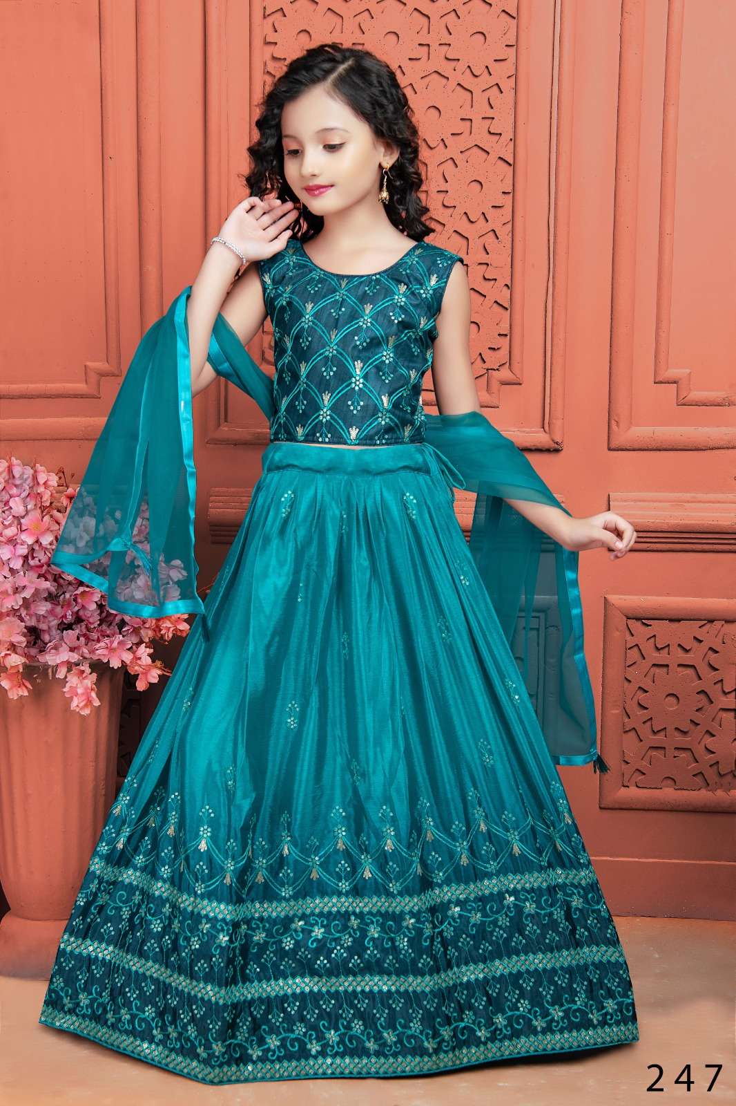 AARADHNA VOL-34 BY AQSAWHOLESALE GEORGETTE EMBROIDERY SEQUENCE KIDS STITCHED LEHENGAS