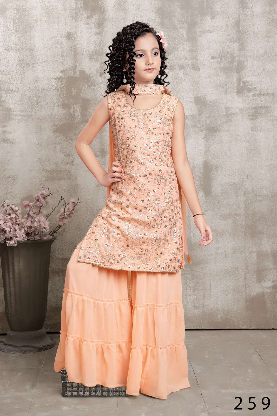 AARADHNA VOL-37 BY AQSAWHOLESALE FAUX GEORGETTE STITCHED KIDS SHARARA SUITS