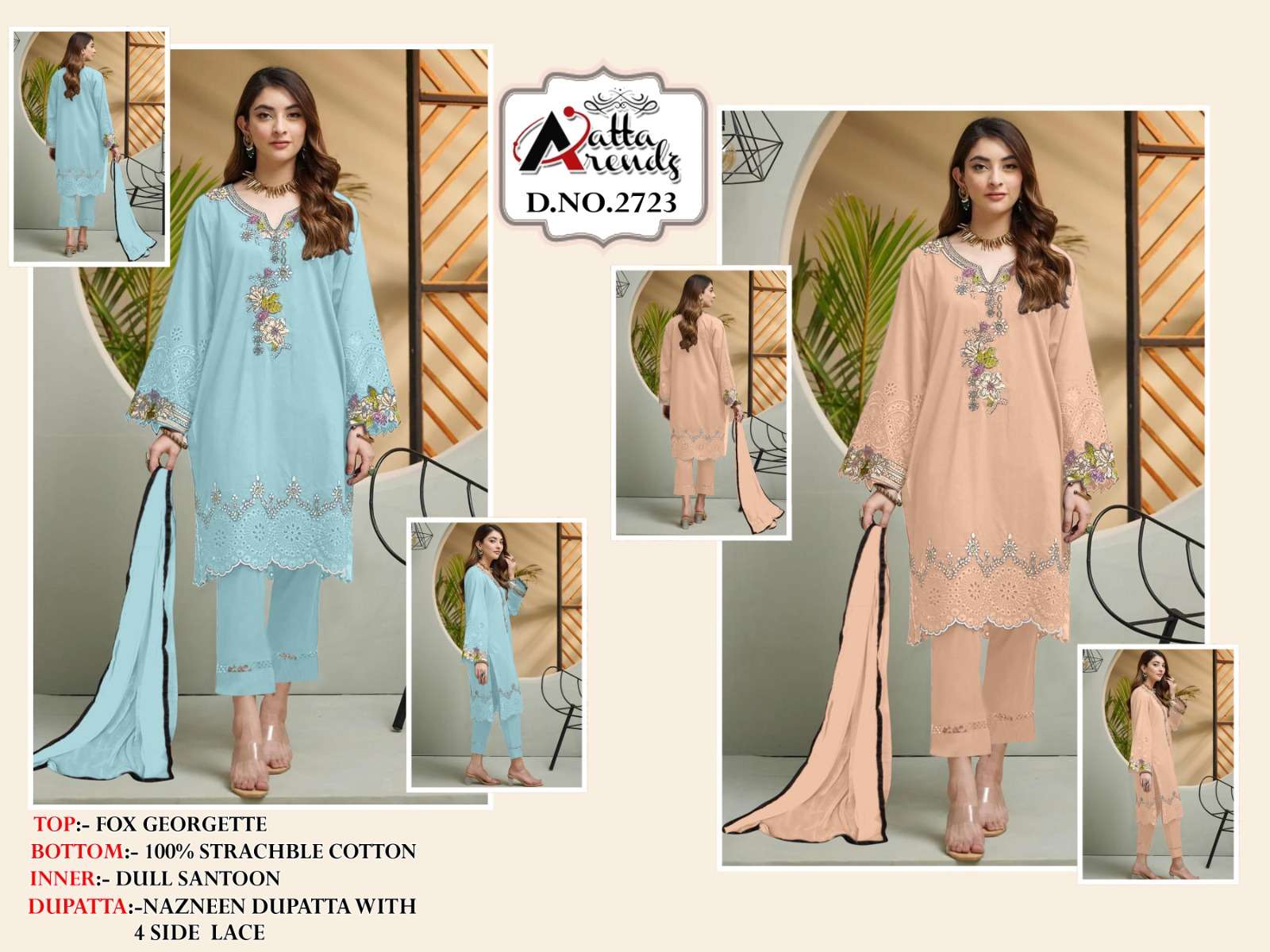 AATTA 2723 COLOURS BY AATTA TRENDZ PURE GEORGETTE WORK STITCHED DRESSES