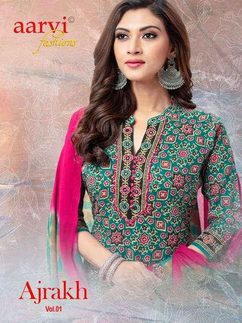 AJRAKH VOL-1 BY AARVI FASHION 7057 TO 7062 SERIES COTTON HAND BLOCK WORK DRESSES