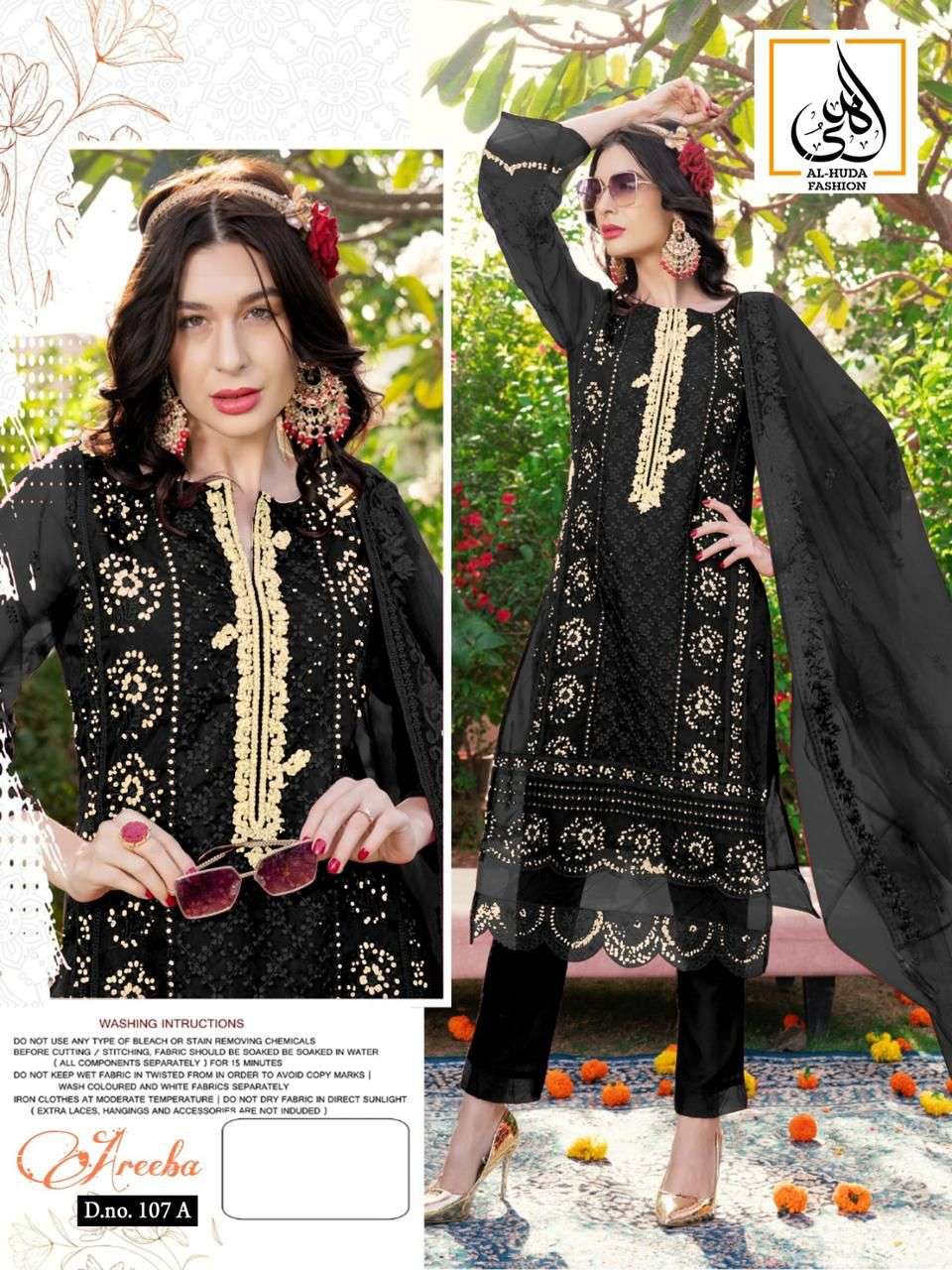 AL-HUDA AREEBA 107-NX BY AQSAWHOLESALE ORGANZA EMBROIDERY PAKISTANI DRESSES