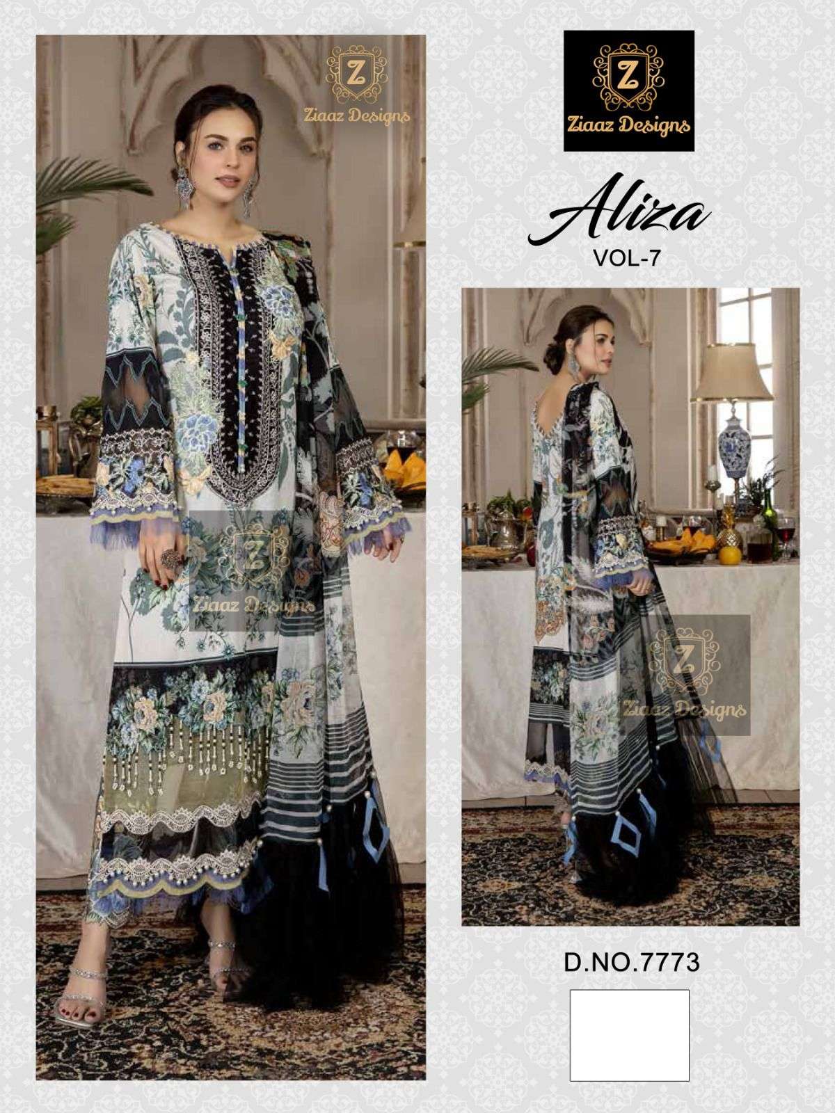 ALIZA VOL-7 BY ZIAAZ DESIGNS MUSLIN PRINT EMBROIDERY WORK PAKISTANI DRESSES