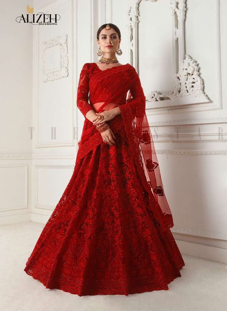 ALIZEH 1003 COLOURS BY ALIZEH 1003 TO 1003-G SERIES BRIDAL NET HEAVY WORK LEHENGAS