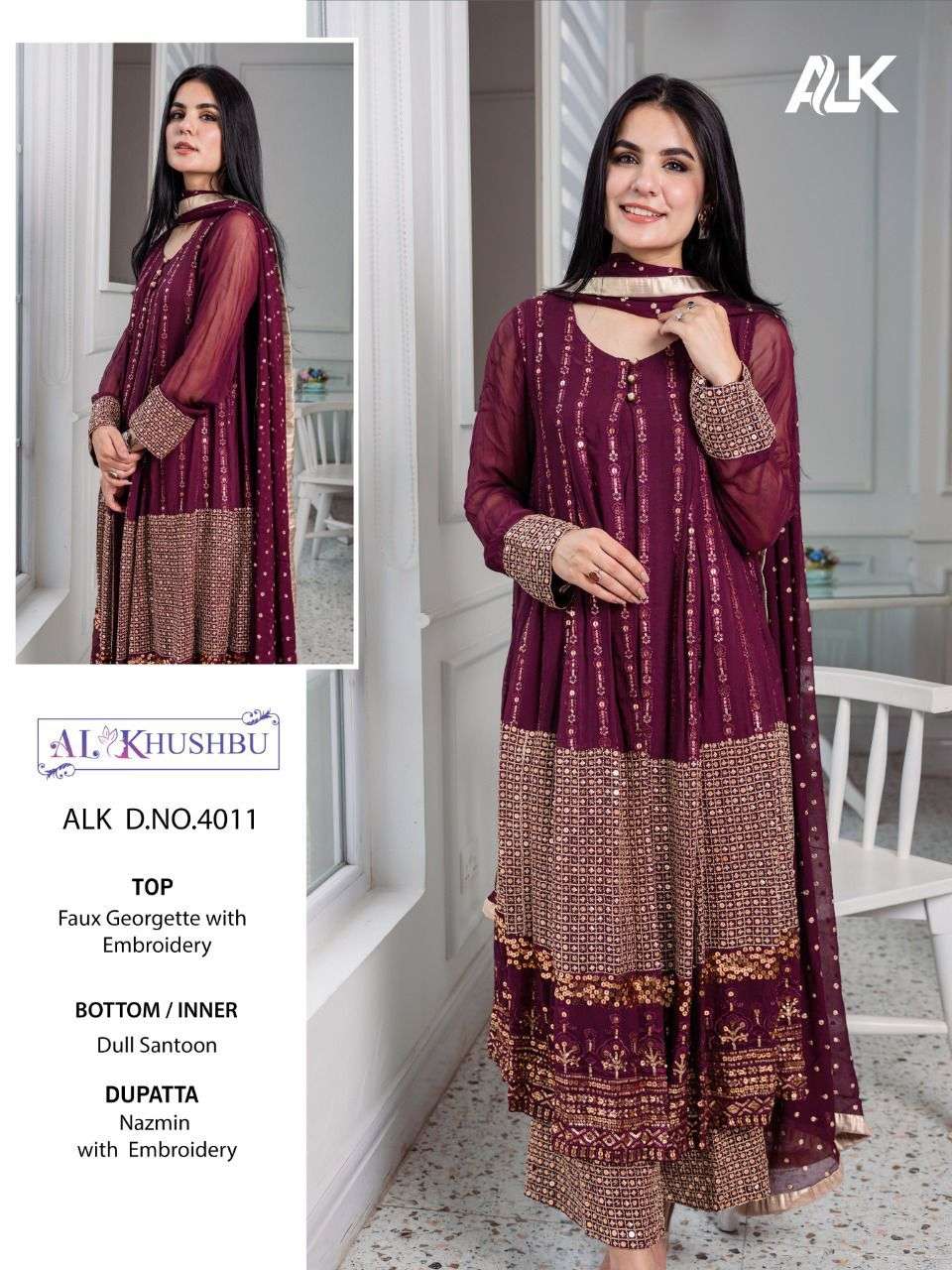 ALK-4011 HIT DESIGN BY AL KHUSHBU GEORGETTE EMBROIDERY PAKISTANI DRESS