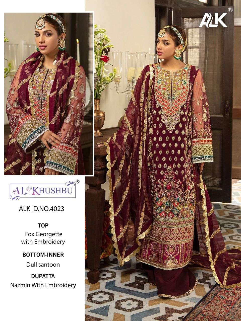 ALK-4023 HIT DESIGN BY AL KHUSHBU GEORGETTE EMBROIDERY PAKISTANI DRESS