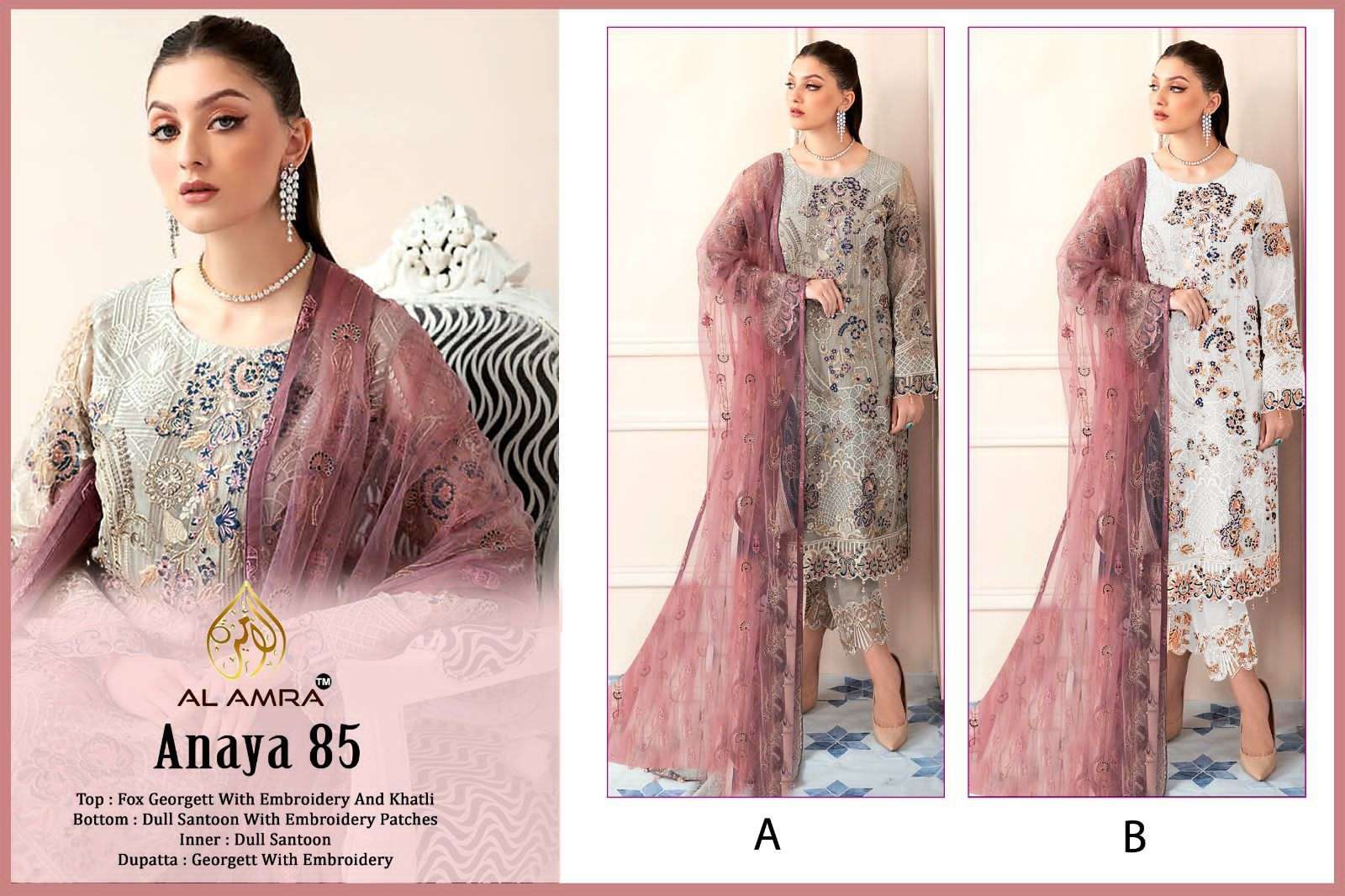 ANAYA ZF 85 NX BY AL AMRA GEORGETTE EMBROIDERY SEQIENCE WORK PAKISTANI DRESSES