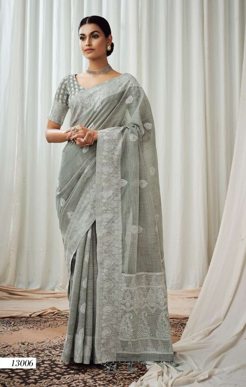 ANIGMA BY RAJPATH 13001 TO 13006 SERIES SOFT LUCKNOWI LINEN WORK SAREES