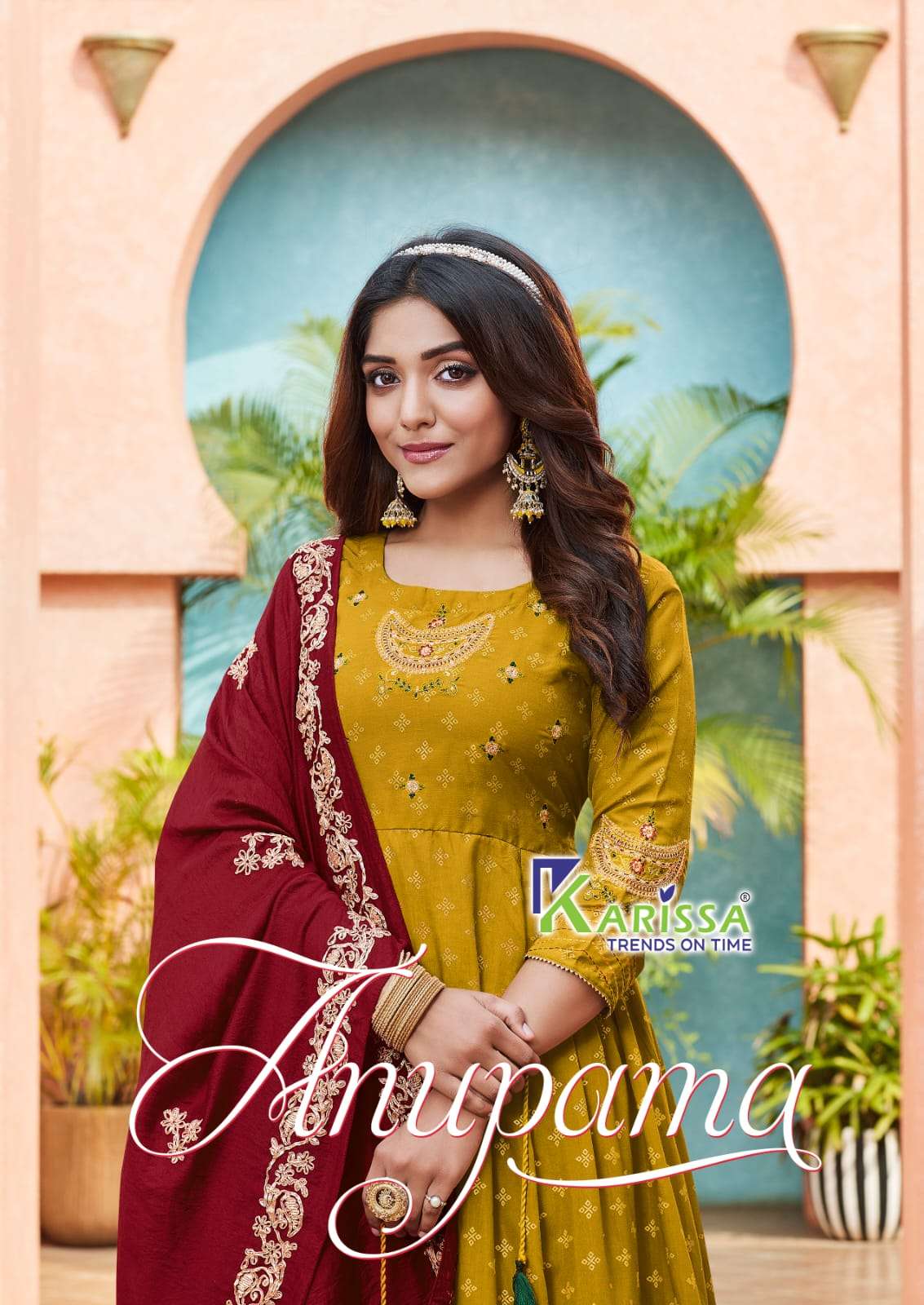 ANUPAMA BY KARISSA 1001 TO 1006 SERIES HEAVY SILK MUSLIN WORK GOWN & DUPATTA