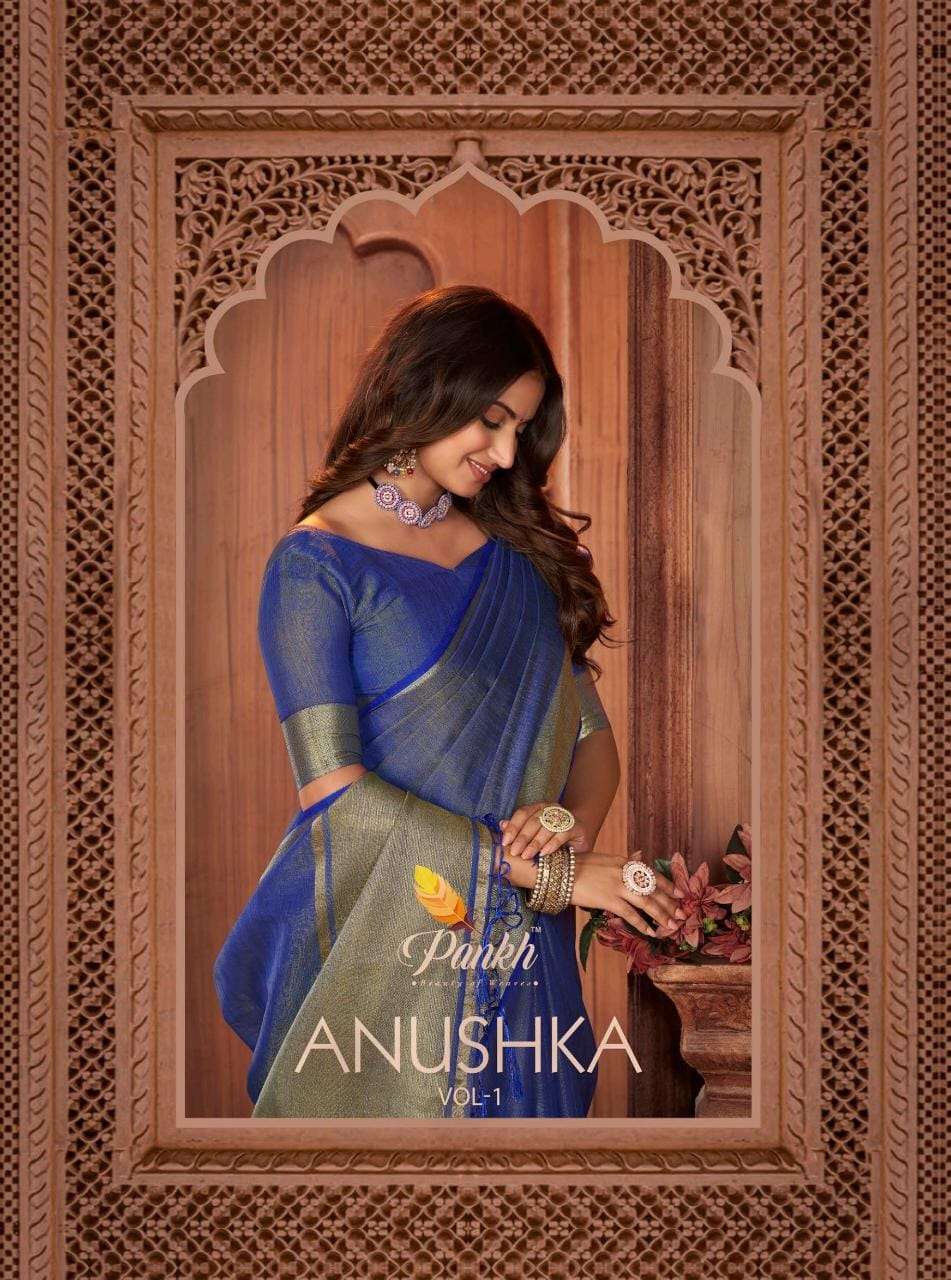 ANUSHKA VOL-1 BY PANKH 4801 TO 4808 SERIES SOFT LINEN WORK SAREES