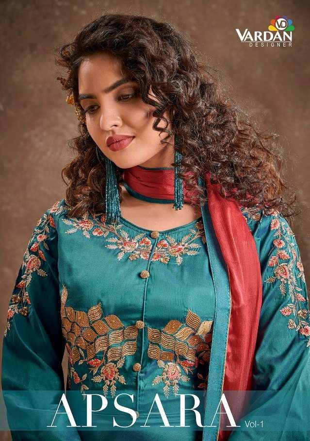 APSARA VOL-1 BY VARDAN DESIGNER TRIVA SILK HEAVY EMBROIDERY GOWN & DUPATTA