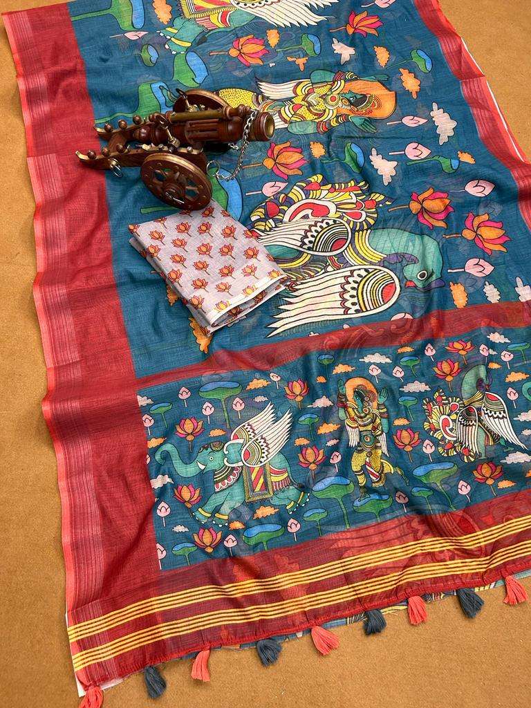 ARUNDATI BY AQSAWHOLESALE PURE LINEN HEAVY PRINT WORK SAREES