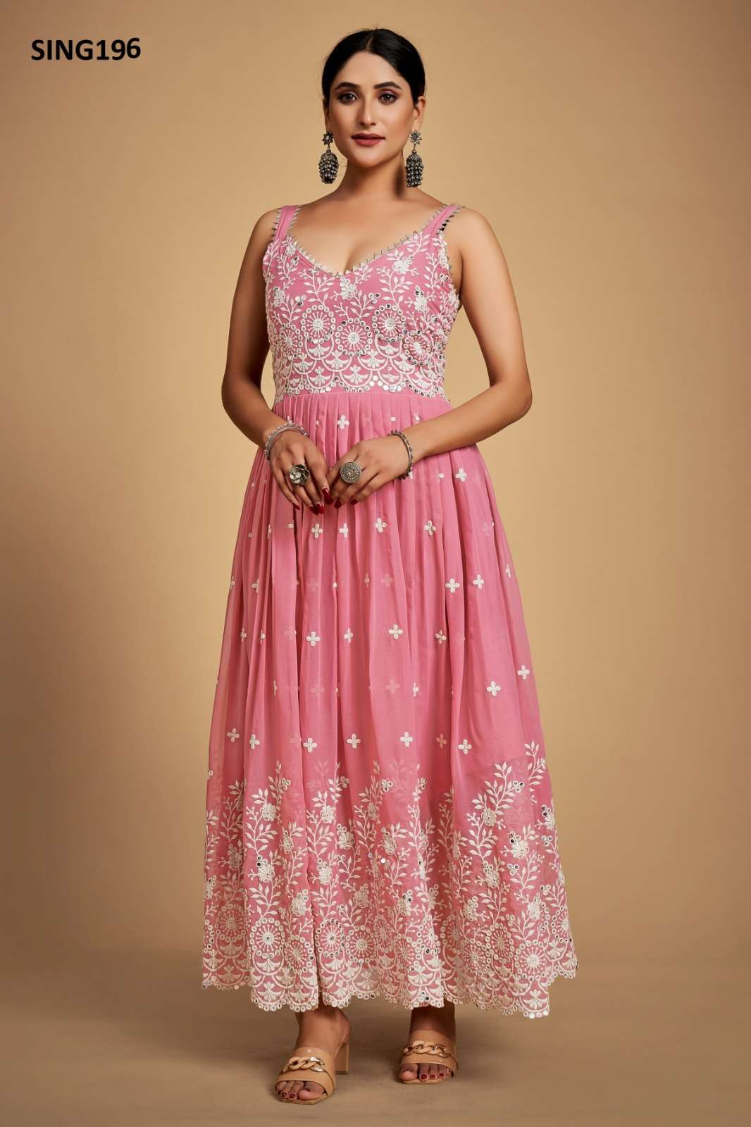 ARYA-196 BY AQSAWHOLESALE GEORGETTE SEQUENCE EMBROIDERY STITCHED DRESS