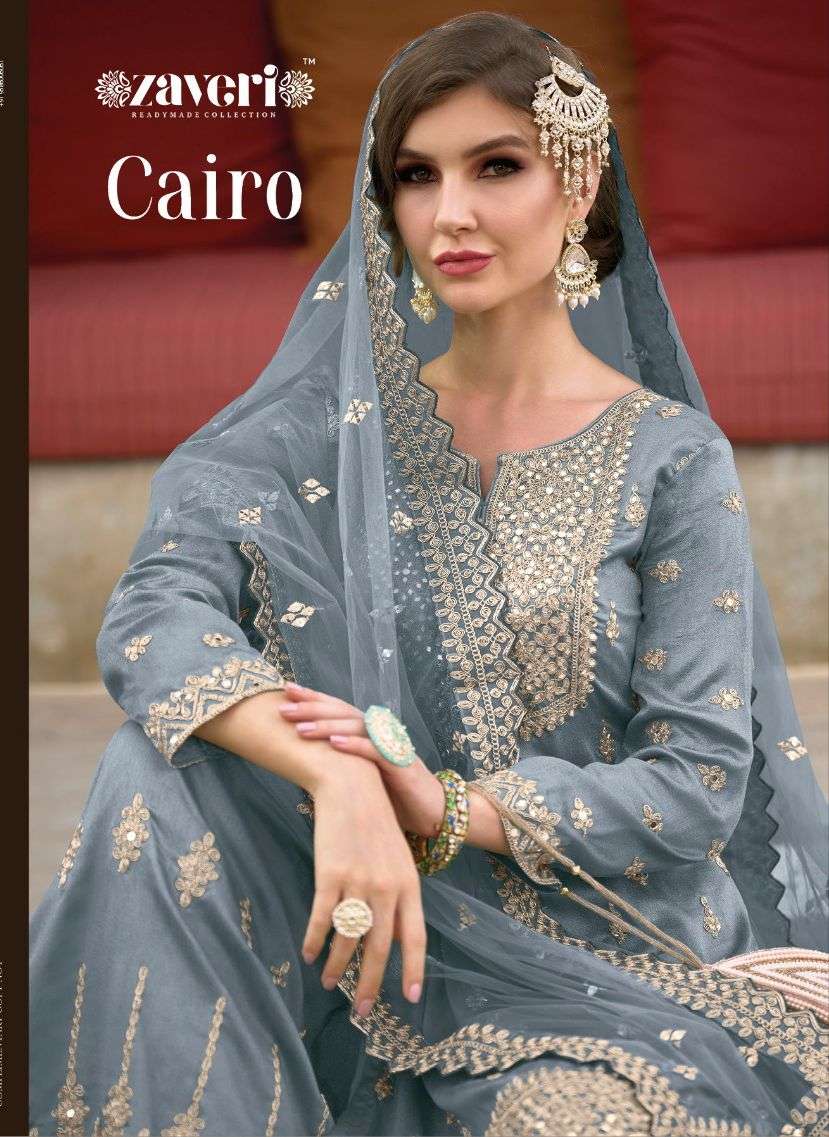 CAIRO BY ZAVERI 1117 TO 1120 SERIES HEAVY SILK EMBROIDERY STITCHED SHARARA SUITS