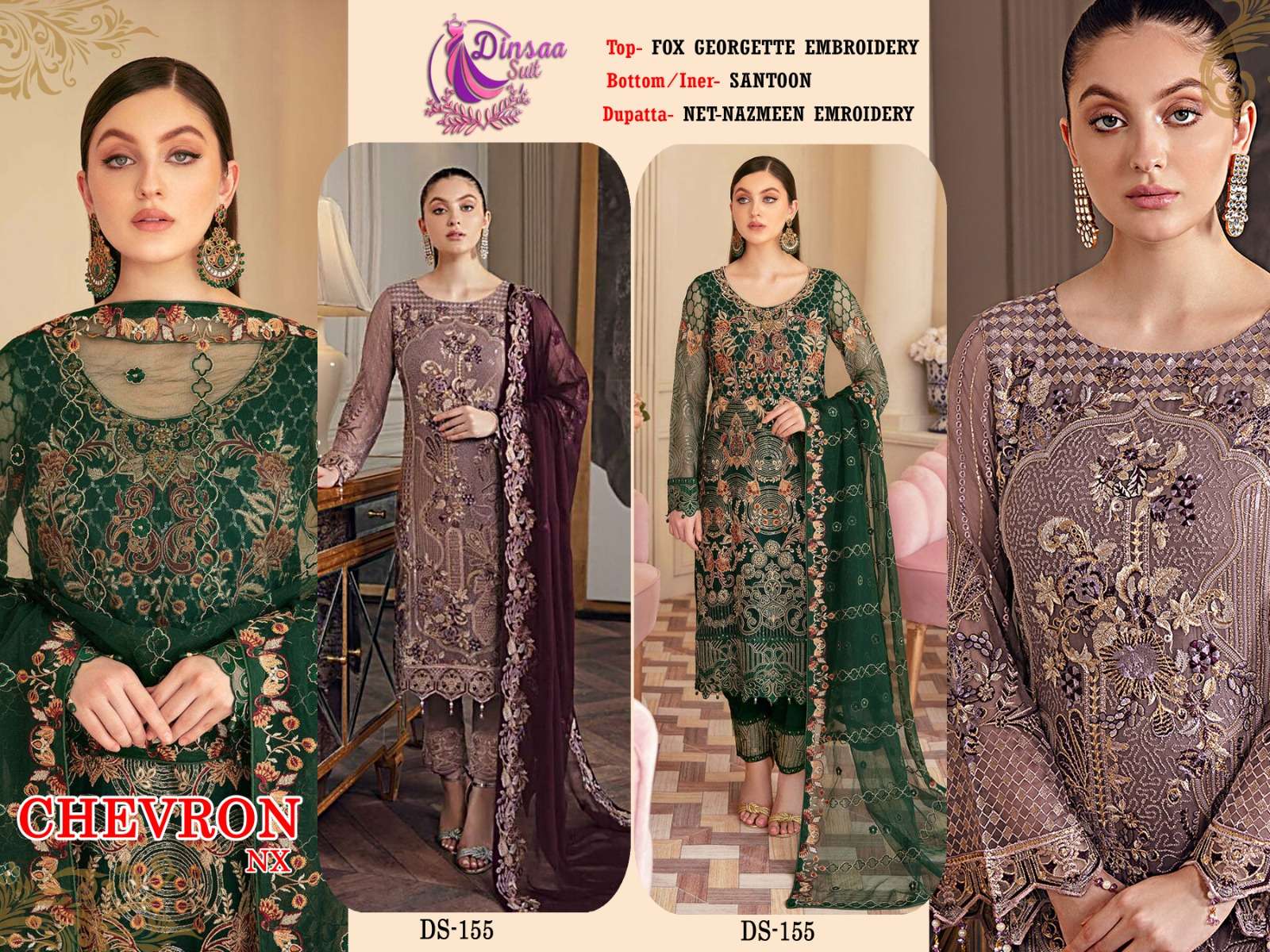 CHEVRON NX BY DINSAA SUIT 154 TO 155 SERIES HEAVY FAUX GEORGETTE PAKISTANI DRESSES