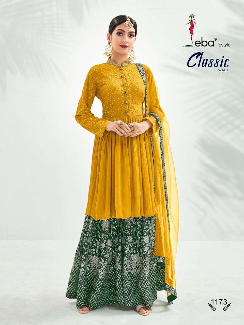 CLASSIC VOL-1 BY EBA LIFESTYLE 1173 TO 1176 SERIES CHINON EMBROIDERY WORK STITCHED DRESSES