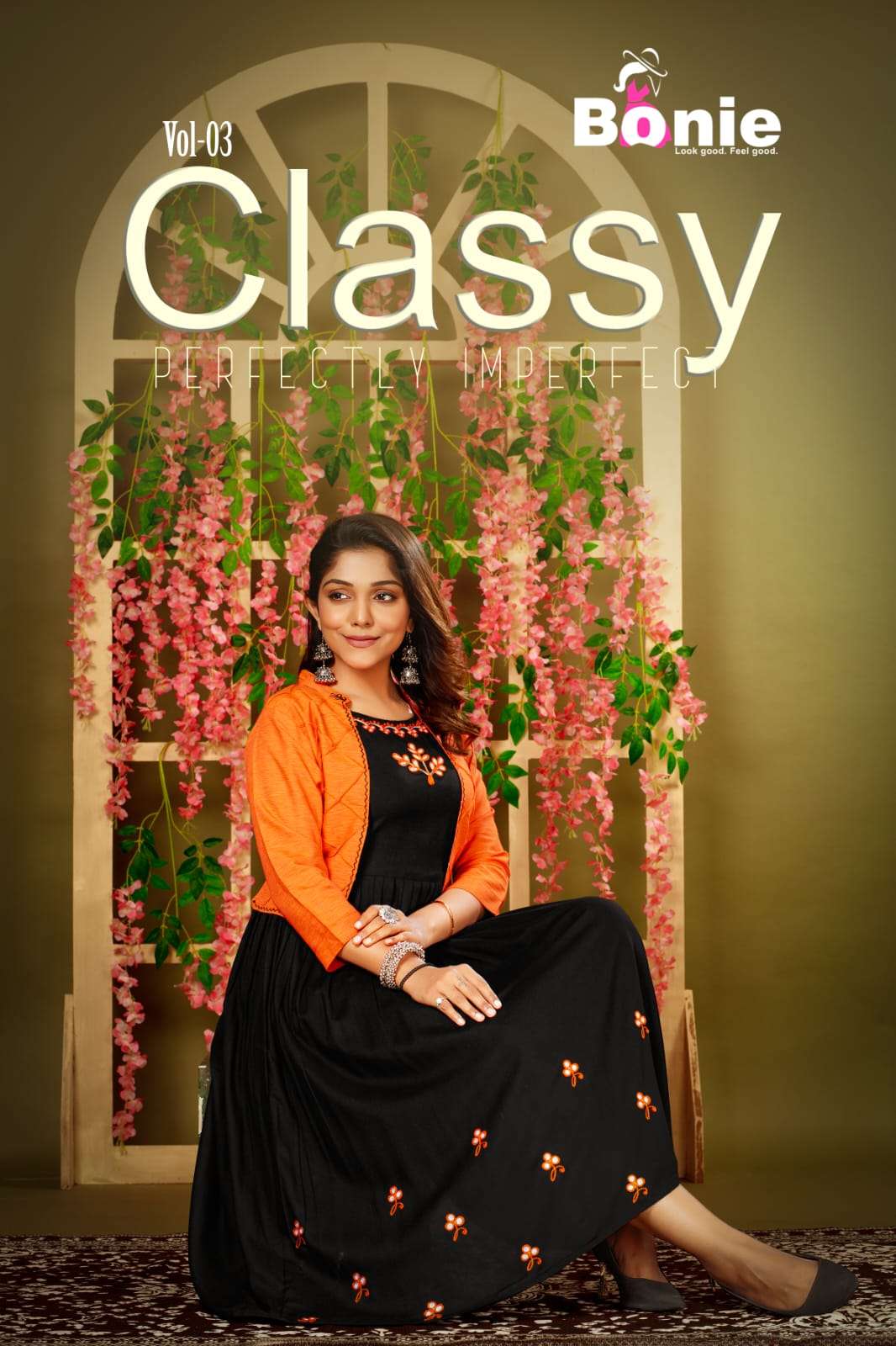 CLASSY VOL-3 BY BONIE 301 TO 306 SERIES RAYON THREAD WORK KURTIS WITH KOTI