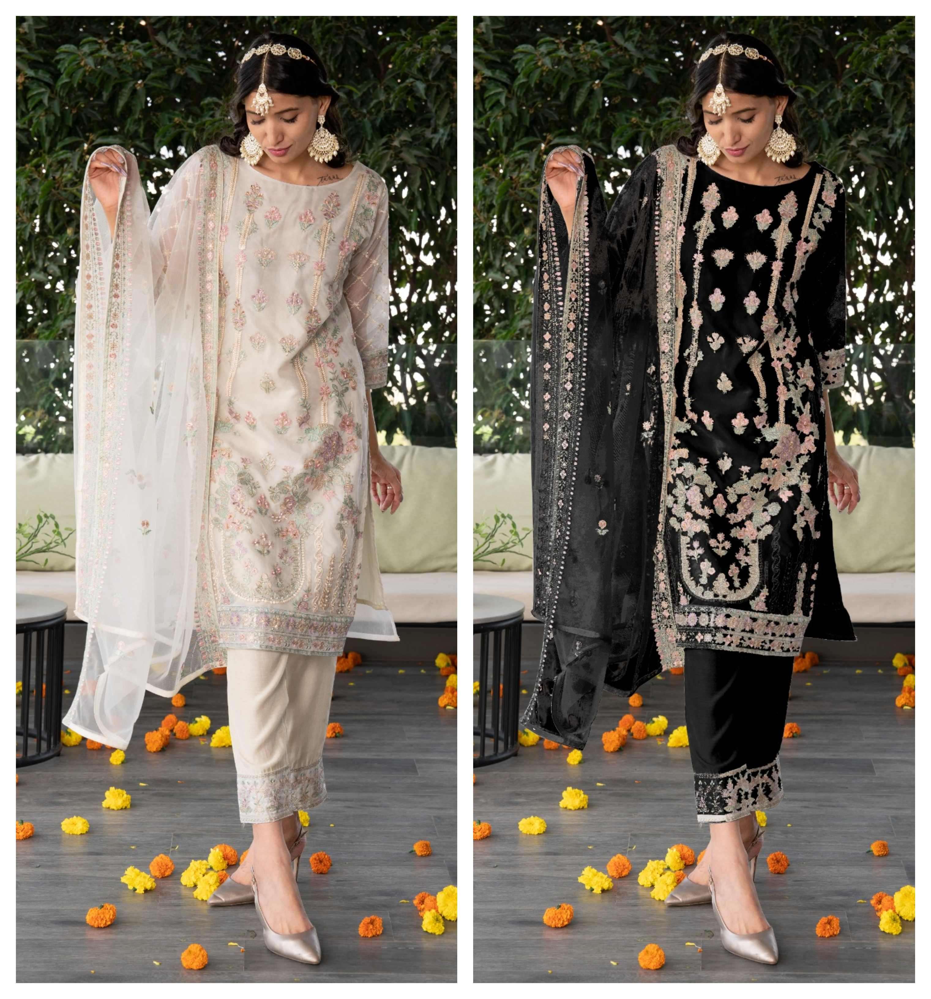 CN-658 COLOURS BY FEPIC 658-A & 658-B SERIES ORGANZA EMBROIDERY KHATLI WORK STITCHED DRESSES