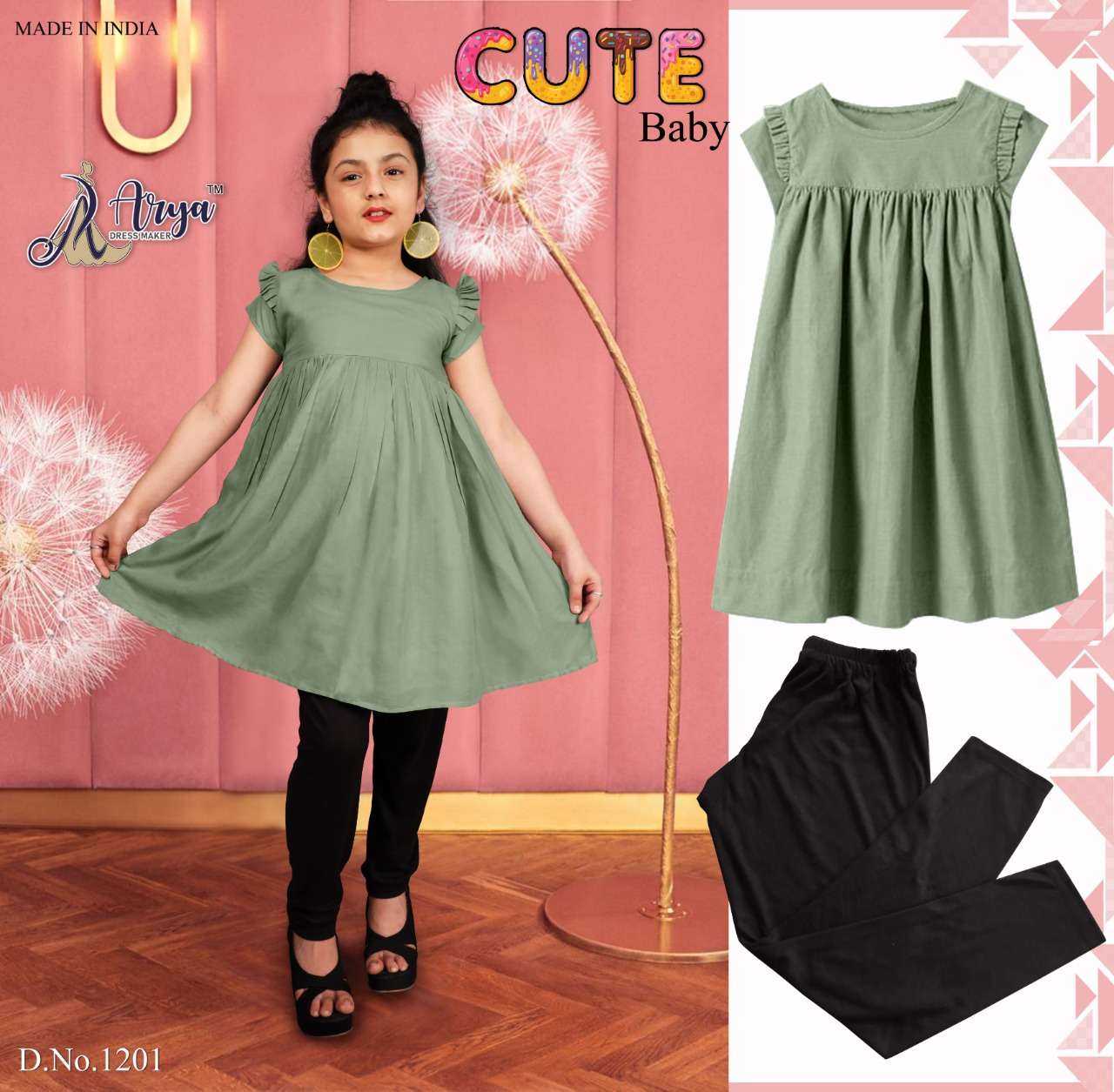 CUTE BABY BY ARYA DRESS MAKER 1201 TO 1206 SERIES RAYON COTTON KIDS TOP & LEGGINGS