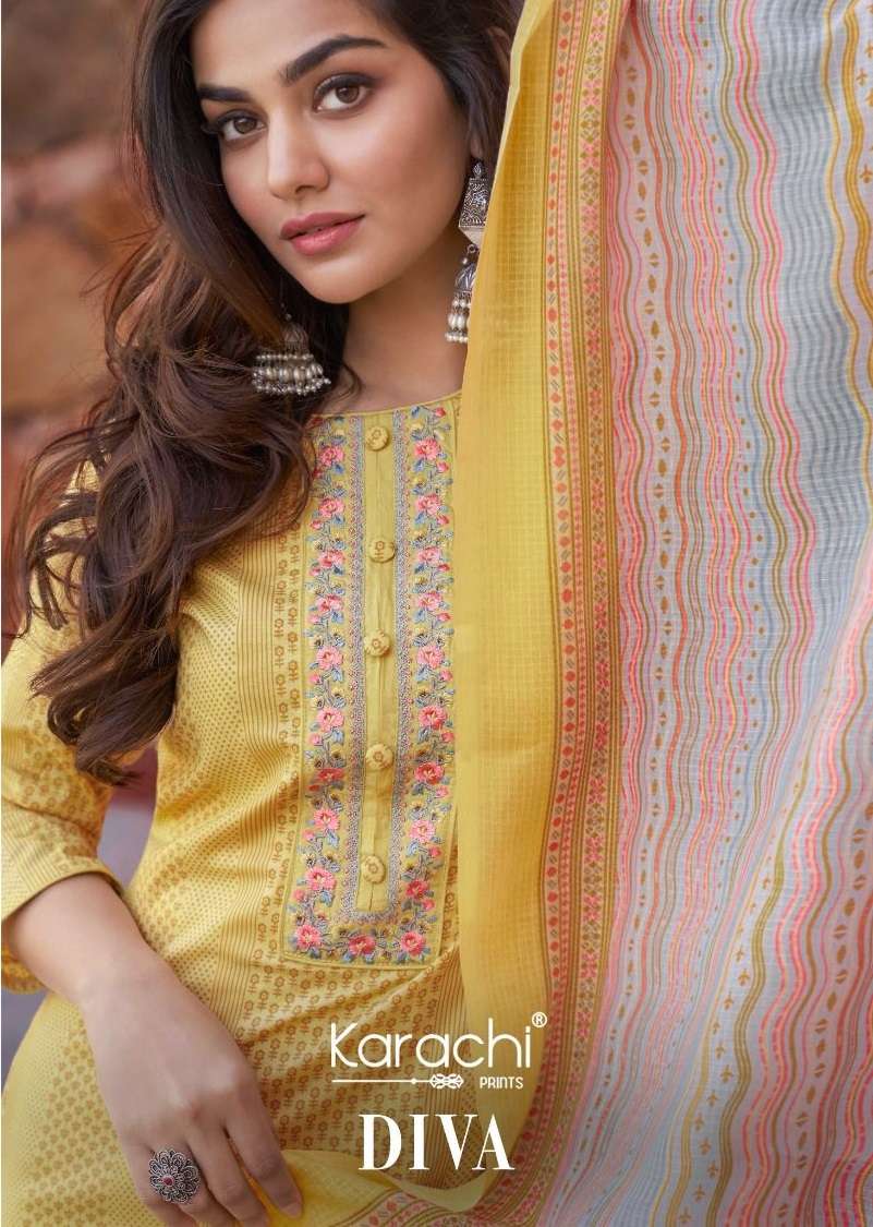 DIVA BY KARACHI COTTON 61001 TO 61006 SERIES PURE LAWN PRINT EMBROIDERY DRESSES