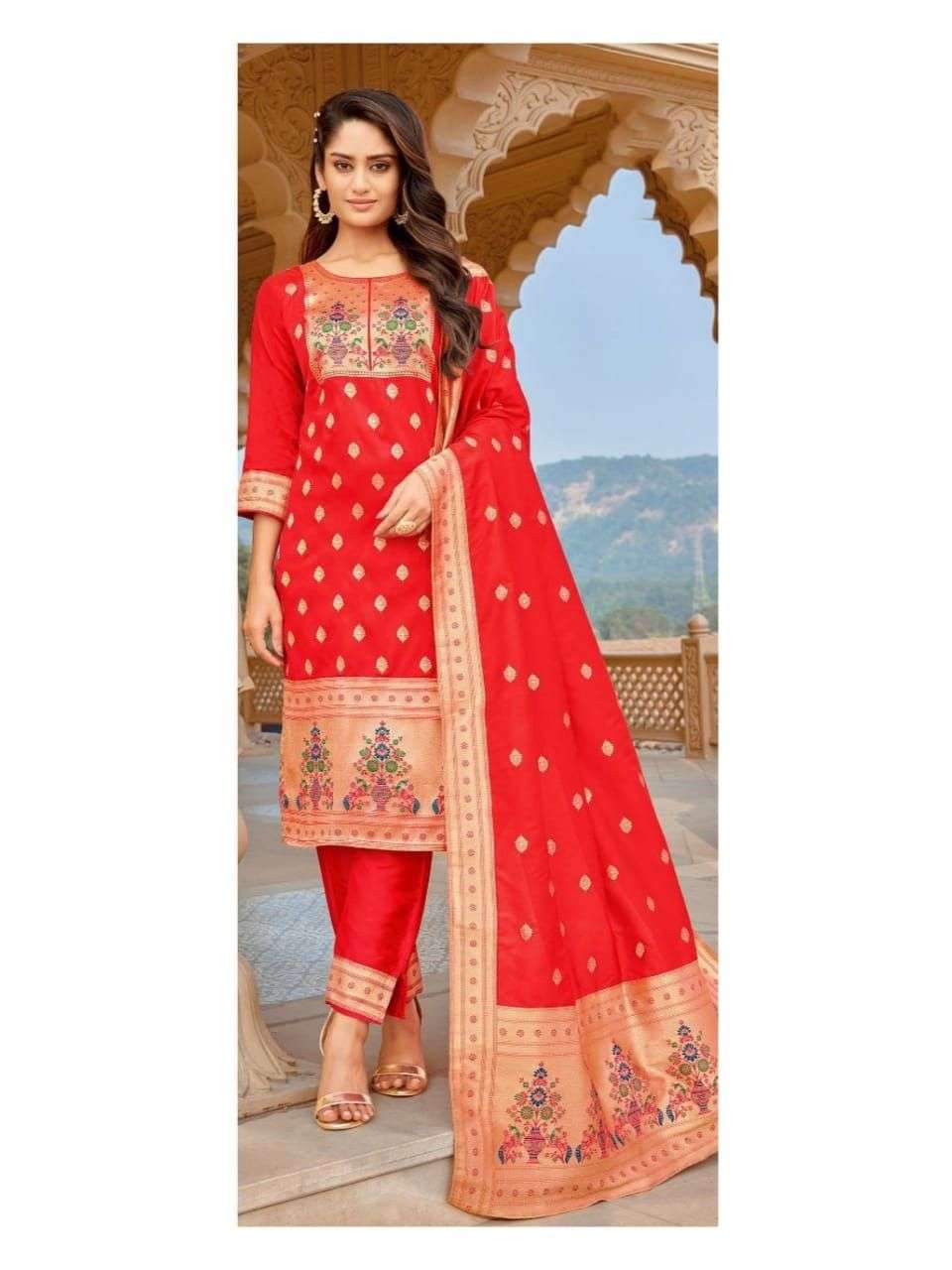 DS-420 COLOURS BY AQSAWHOLESALE PAITHANI SILK JACQUARD WORK DRESS MATERIAL