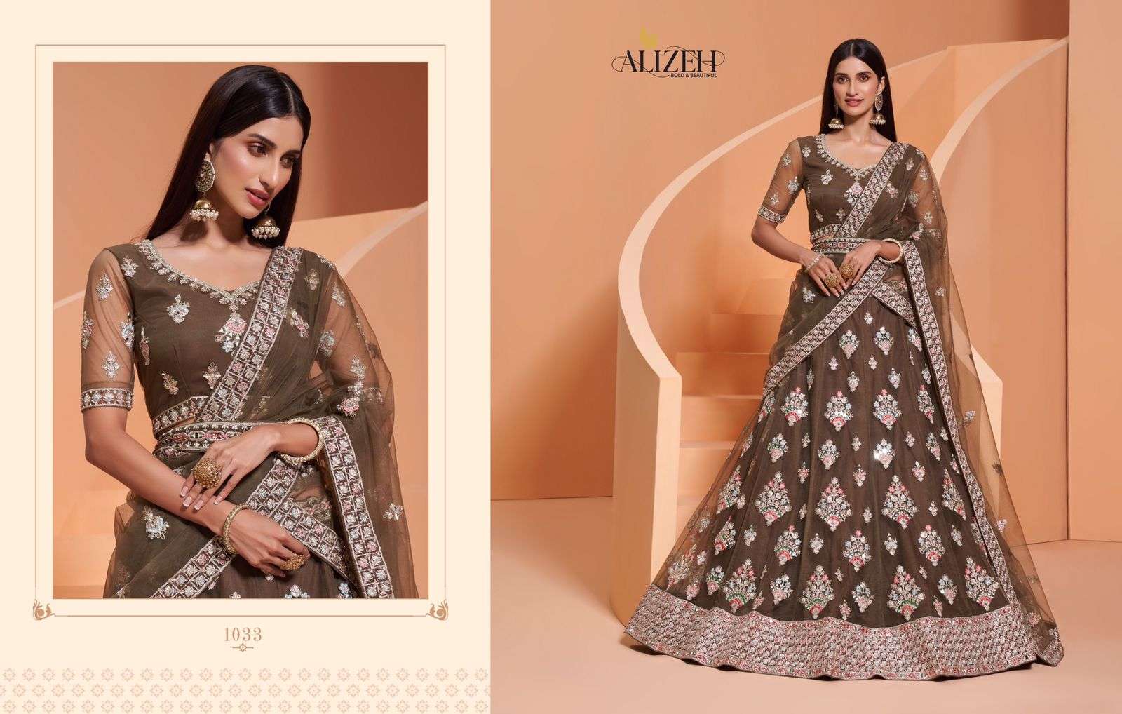 ENGAGEMENT 1033 HIT DESIGN BY ALIZEH NET HEAVY EMBROIDERY WORK CASUAL LEHENGA