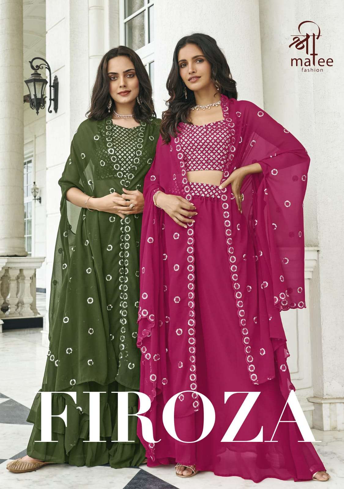 FIROZA BY SHREEMATEE FASHION 141 TO 144 SERIES FAUX GEORGETTE STITCHED CROP TOP LEHENGAS