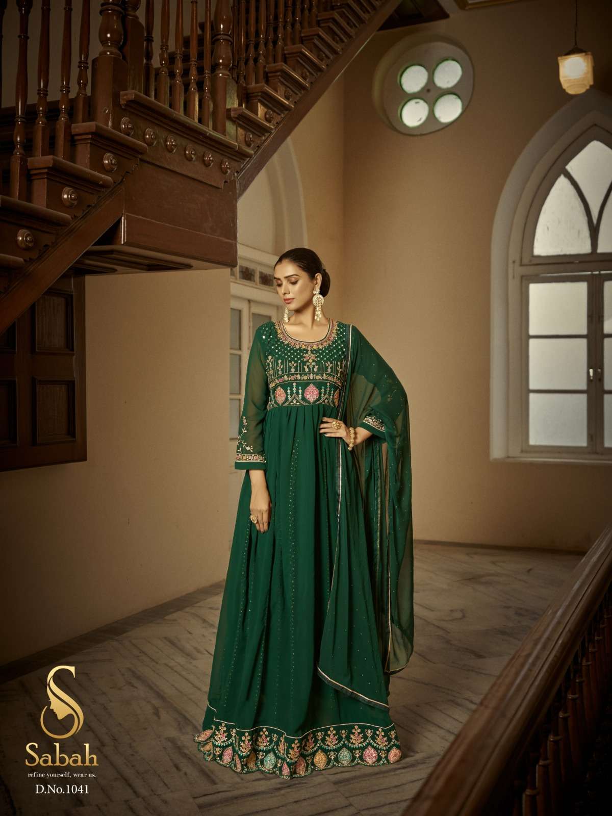 FIZA BY SABAH 1041 TO 1043 SERIES HEAVY FAUX GEORGETTE EMBROIDERY ANARKALI DRESSES