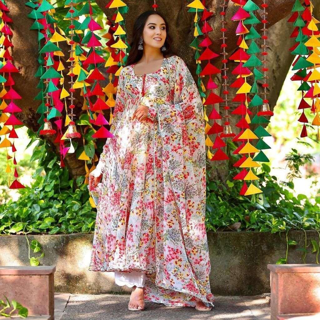 FLOWER MAXI BY AQSAWHOLESALE FAUX GEORGETTE PRINT STITCHED ANARKALI DRESS