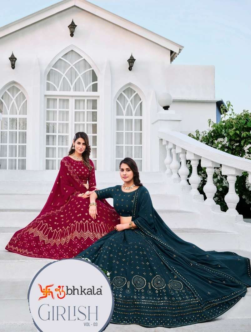 GIRLISH VOL-3 BY SHUBHKALA 161 TO 169 SERIES GEORGETTE HEAVY WORK LEHENGAS