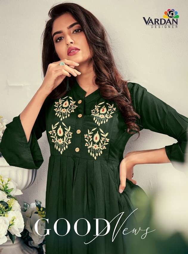 GOOD NEWS VOL-1 BY VARDAN DESIGNER 611 TO 616 SERIES RAYON EMBROIDERY KURTIS