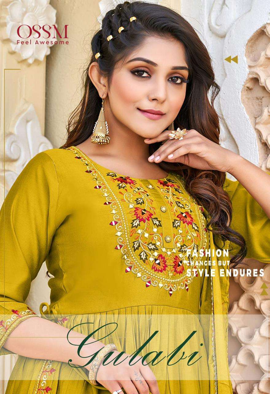 GULABI BY OSSM 01 TO 04 SERIES VISCOSE SILK HEAVY EMBROIDERY STITCHED DRESSES