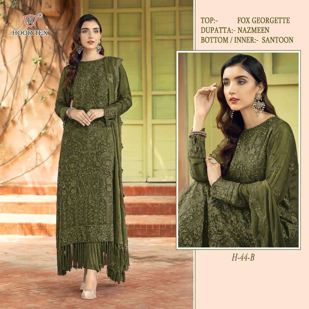 H-44 COLOURS BY HOOR TEX H-44 B TO H-44 H SERIES FAUX GEORGETTE EMBROIDERY PAKISTANI DRESSES