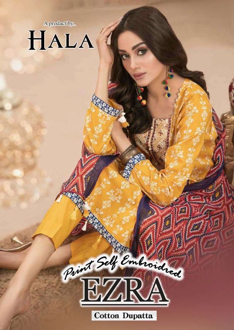 HALA EZRA VOL-1 BY AQSAWHOLESALE 8534 TO 8538 SERIES PURE CAMBRIC COTTON EMBROIDERY DRESSES