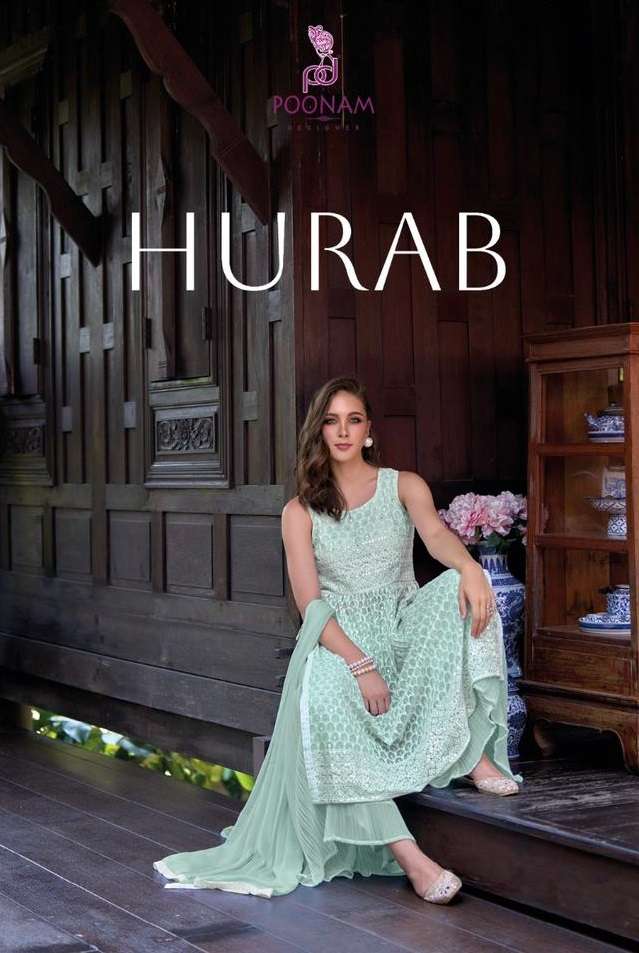 HURAB BY POONAM DESIGNER 10001 TO 10004 SERIES GEORGETTE SCHIFFLI WORK STITCHED DRESSES