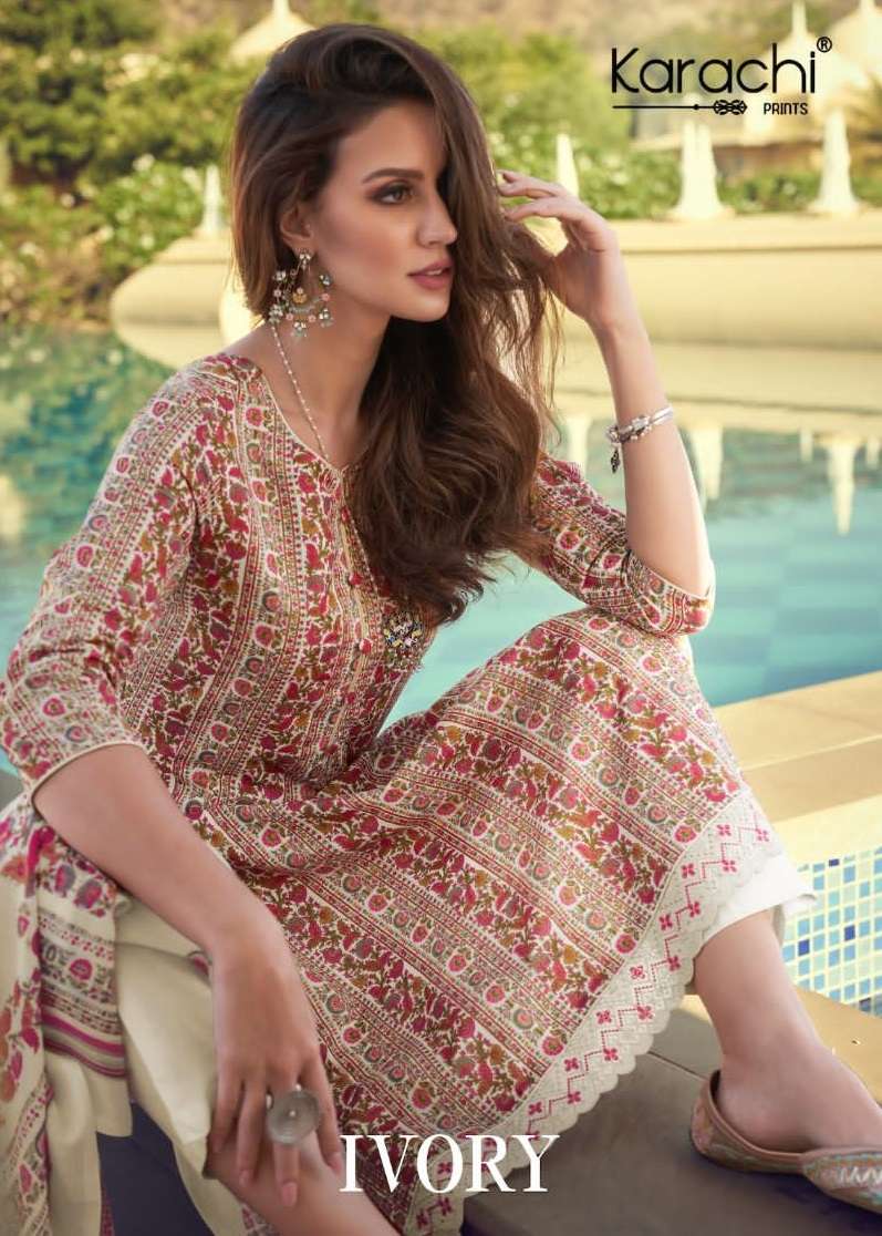 IVORY BY KARACHI PRINTS 71001 TO 71006 SERIES PURE LAWN PRINT EMBROIDERY DRESSES