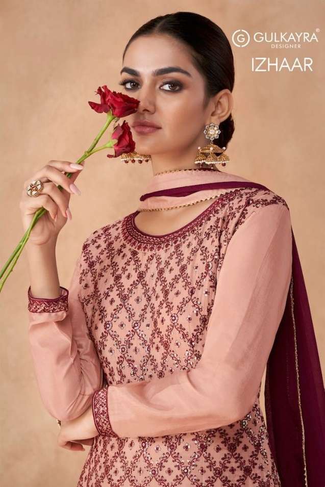 IZHAAR BY GULKAYRA 7190 TO 7194 SERIES GEORGETTE EMBROIDERY SHRARA STITCHED SUITS