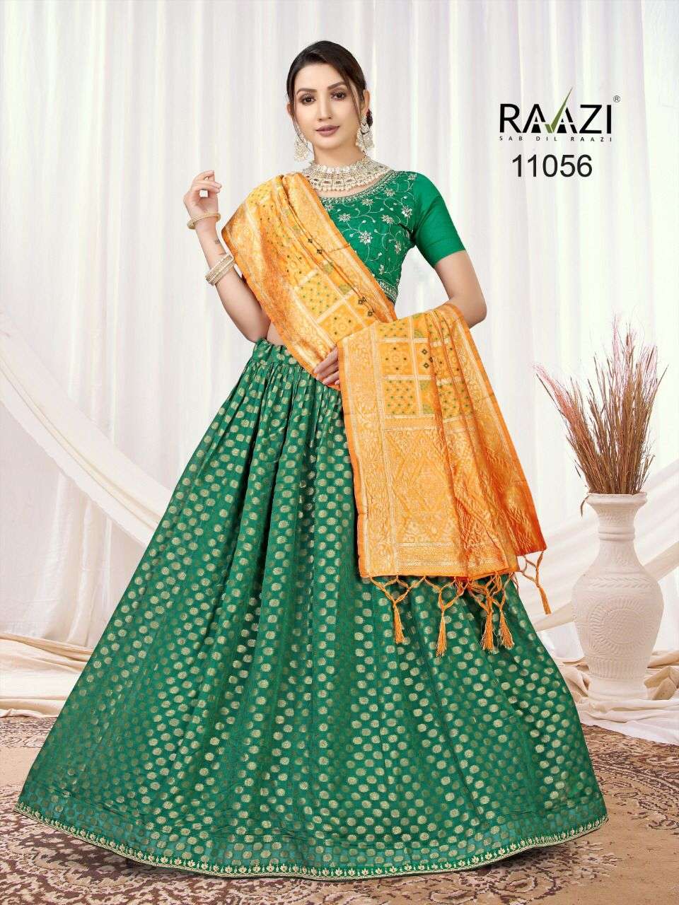 JACQUARD LEHENGAS BY RAMA FASHIONS 11045 TO 11058 SERIES PURE VISCOSE JACQUARD WORK LEHENGAS